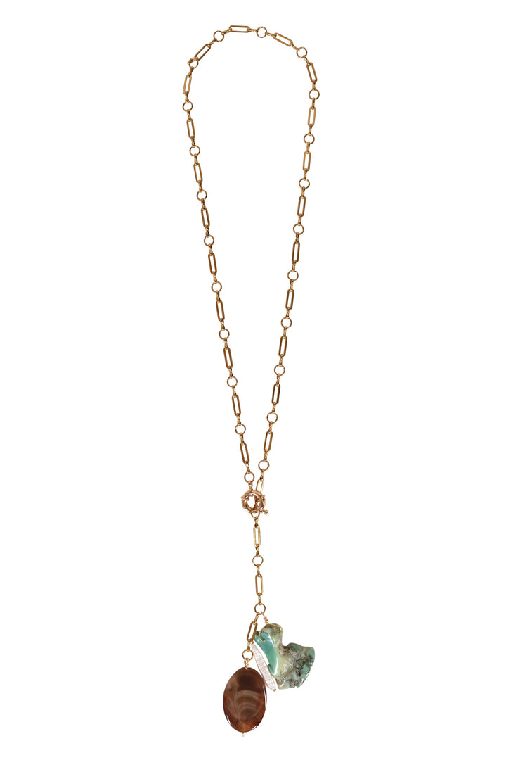 Alouette Design Pearl and Stone Drop Necklace