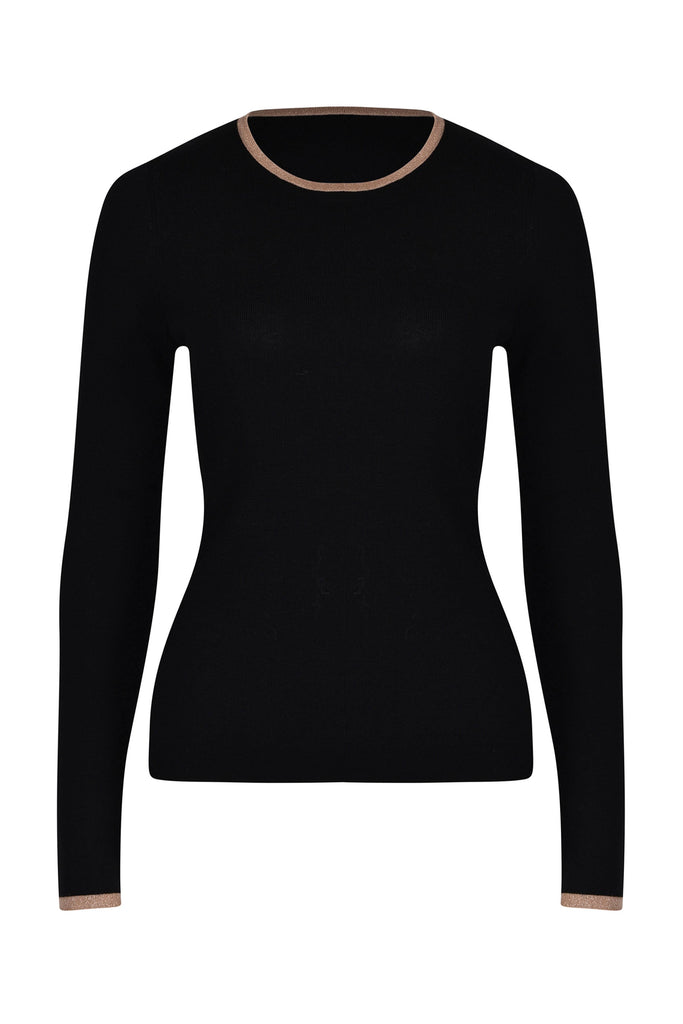 Husk MERINO CREW - Black Strp