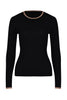 Husk MERINO CREW - Black Strp