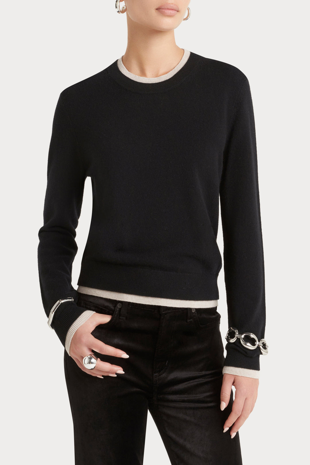 Husk Cash Trim Knit - Black Bone