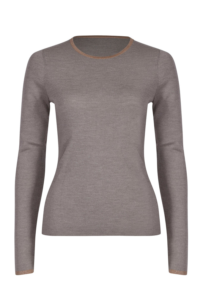 Husk Merino Crew - Stone Strp