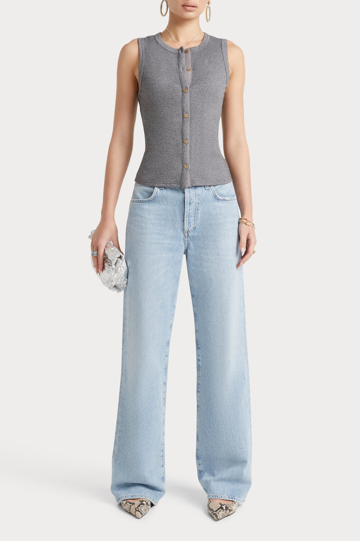 Husk Button Thru Tank - Grey Marle