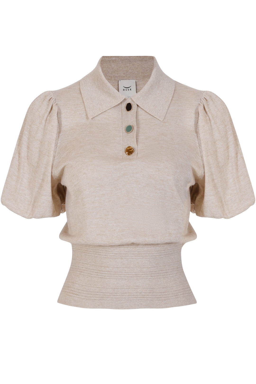 Husk Puff Sleeve Polo Knit